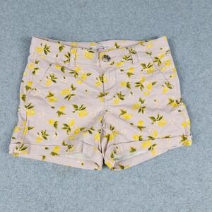 SO Favorite Midi Shorts Womens 0 Pink Low Rise Lemon Floral Print Cuffed Stretch